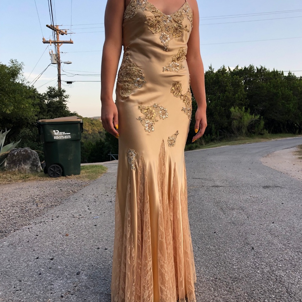 Gold Beaded Sue Wong Prom Dress - Picture 4 of 5